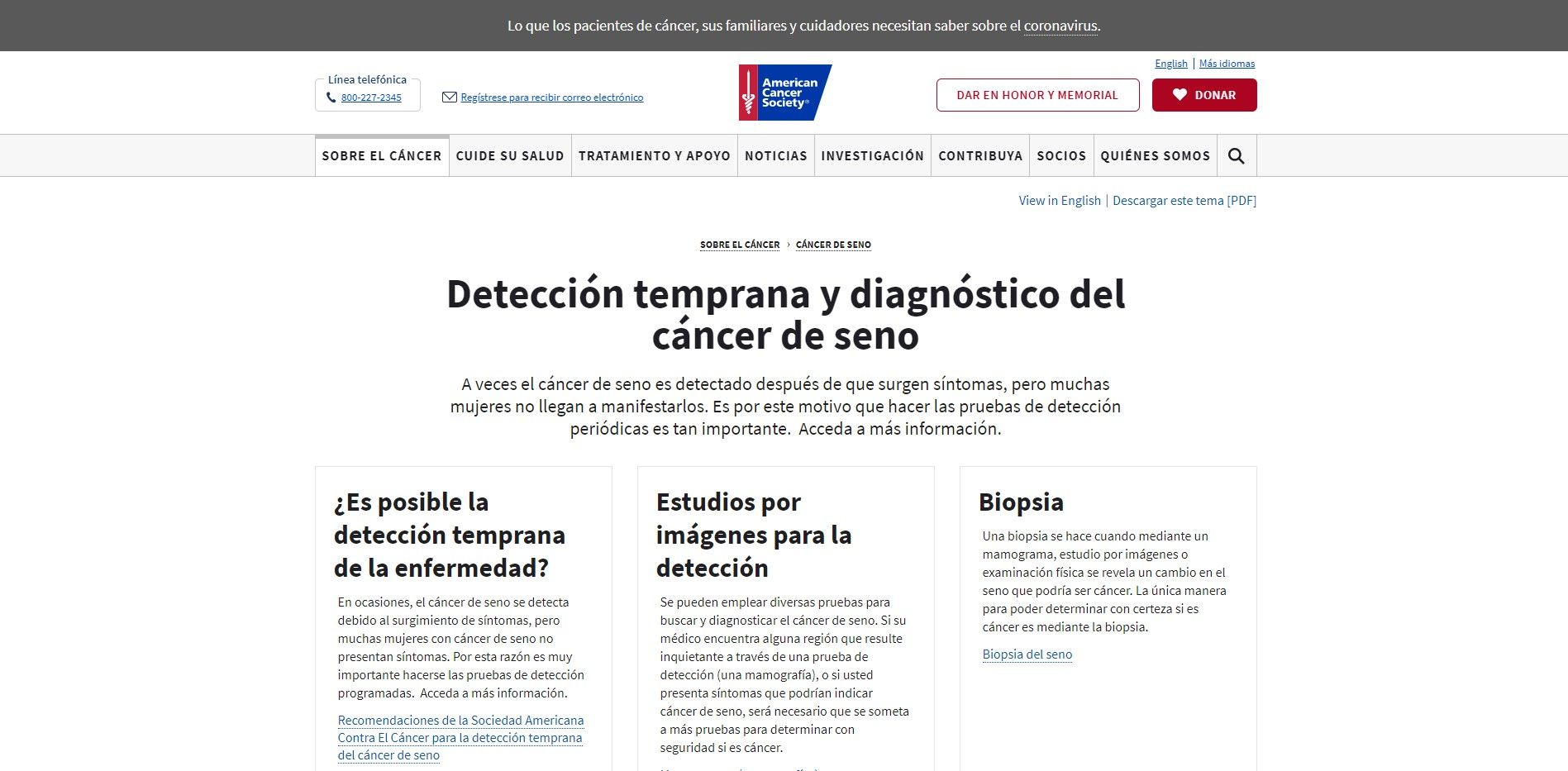 American Cancer Society (Prevención y detección oportuna del cáncer)